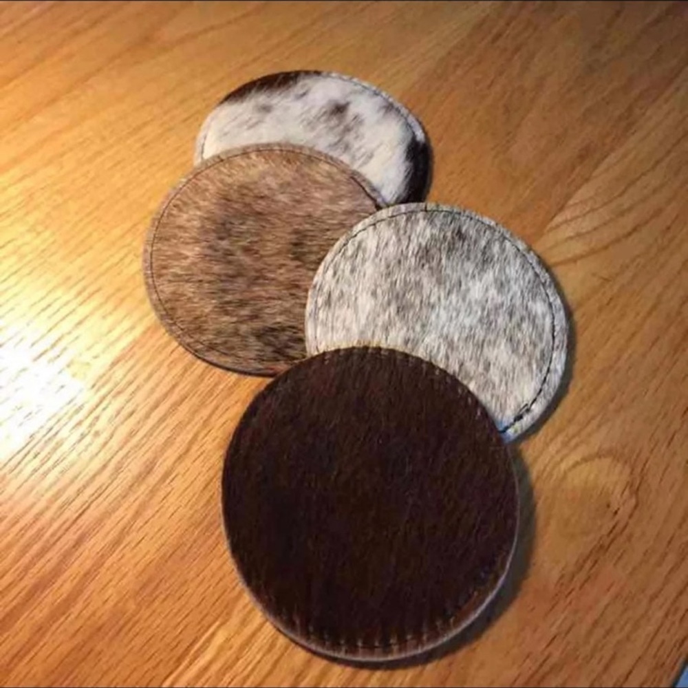 Cowhide beverage coaster set